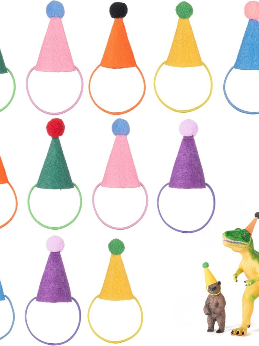 12Pcs Mini Party Hats for Stuffed Animals, Felt Cloth Adjustable Mini Birthday H